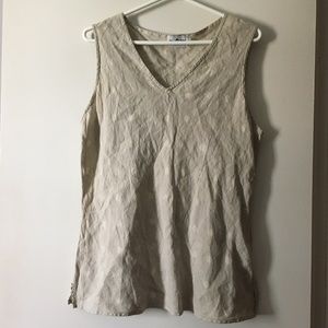 CUT LOOSE x MOTION Beige + Cream Polka Dot Linen V Neck Top XL